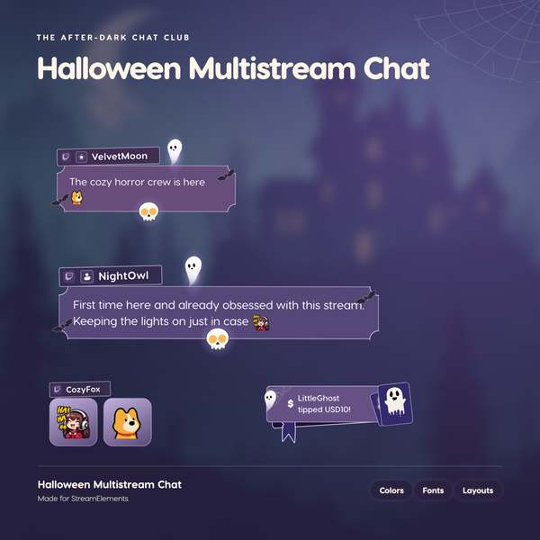 Halloween Chat Widget for Twitch YouTube Kick ⟢ Spooky Ghost Bat Animated Chat Overlay ⟢ StreamElements OBS ⟢ Cute Purple Stream Decor