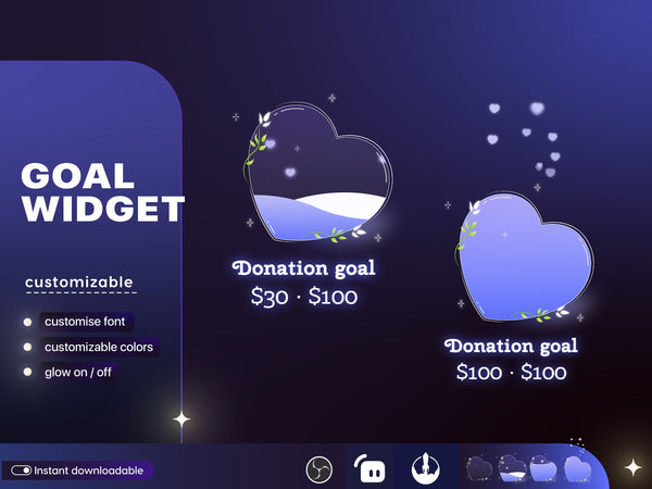 Heart Goal Widget, Customizable Stream Overlay, Twitch, Streamlabs (Digital Download)