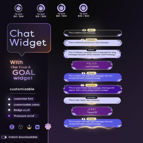 Floral Purple Chat Widget | Twitch StreamElements Animated Overlay (Digital Download)