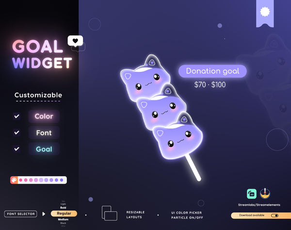 Dango Cat Goal Widget | Customizable Stream Overlay (Streamlabs/Streamelements)
