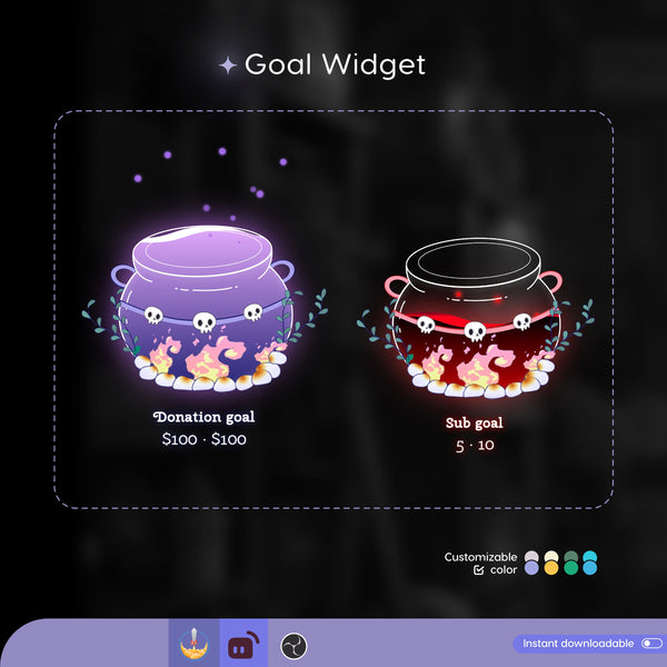 Spooky Halloween Cauldron Goal Widget: Customizable Stream Overlay (Digital Download)