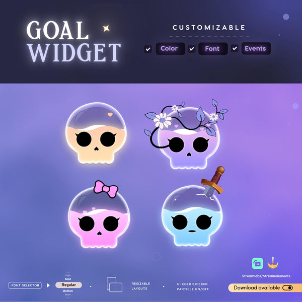 Cute Skull Goal Widget - Customizable Stream Overlay (Streamlabs/Streamelements)