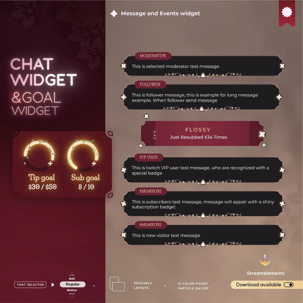 Elegant Floral Twitch Chat and Goal Widget Combo (StreamElements)