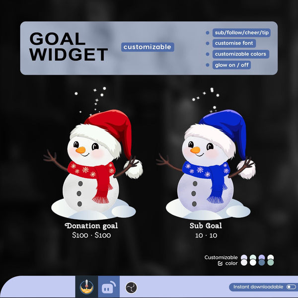 Customizable Snowman Goal Widget for Twitch, Streamlabs, TikTok (Digital Download)