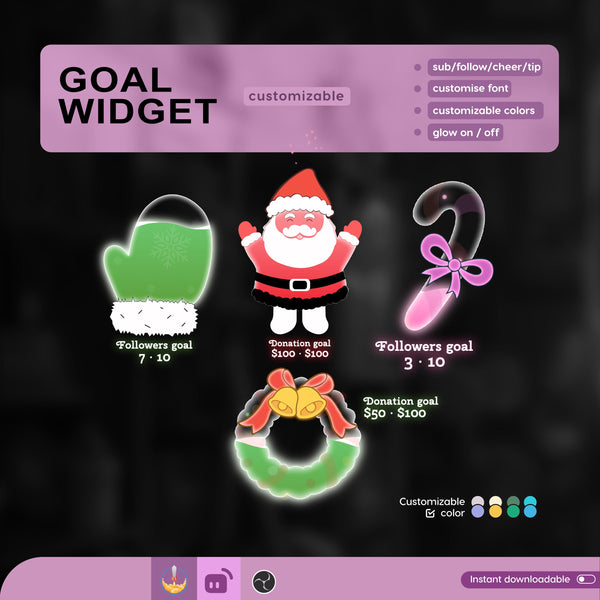 Christmas Stream Goal Widget, Customizable Liquid Fill (Digital Download)