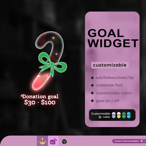 Christmas Candy Cane Goal Widget, Customizable Stream Overlay (Digital Download)