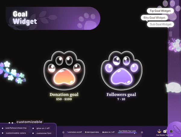 Cat Paw Liquid Goal Widget for Twitch, Streamlabs, StreamElements & TikTok Studio | Kick OBS VTuber