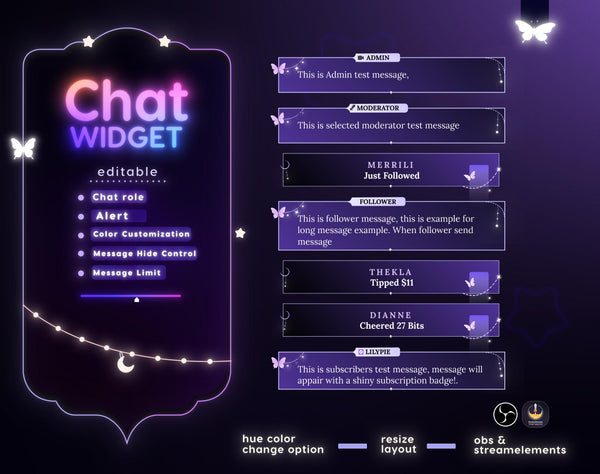 Celestial Starry Night Twitch Chat Widget - Purple Stream Overlay (StreamElements) (Digital Download)