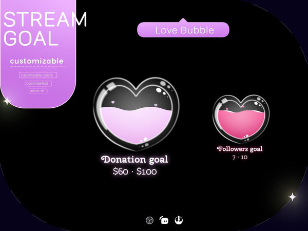 Glassy Heart Goal Stream Widget: Bubble Love for Twitch Streamlabs Streamelements