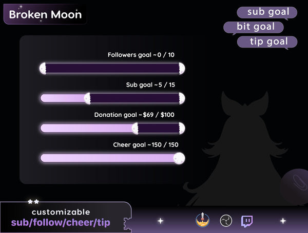 Full Moon Bar Goal Widget | Twitch StreamElements, OBS Goal Tracker (Digital Download)