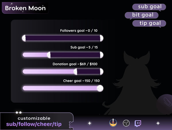 Full Moon Bar Goal Widget | Twitch StreamElements, OBS Goal Tracker (Digital Download)