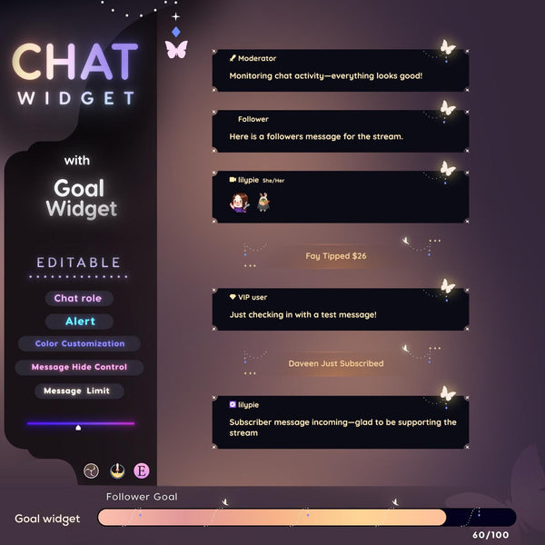 Celestial Butterfly Twitch Chat & Goal Widget - Starry Stream Alerts (StreamElements)