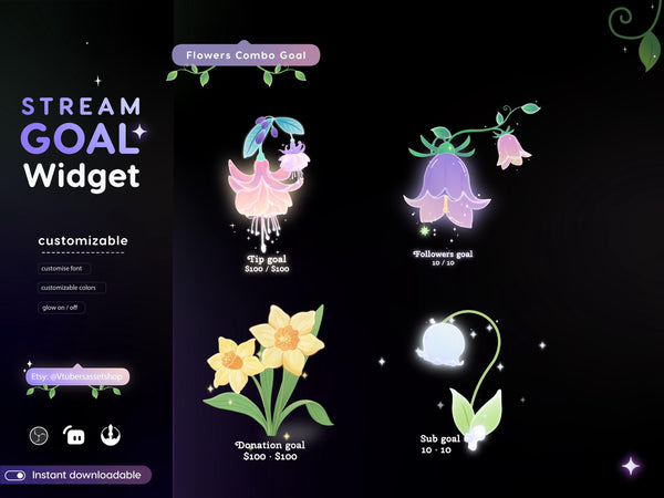 Flowers Stream Goal Widget: Glassy Combo for Twitch - Streamlabs, Streamelements