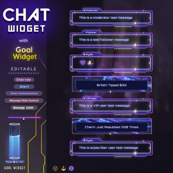 Cyberpunk Twitch Chat Widget - Pronouns & Alerts (StreamElements, OBS) (Digital Download)