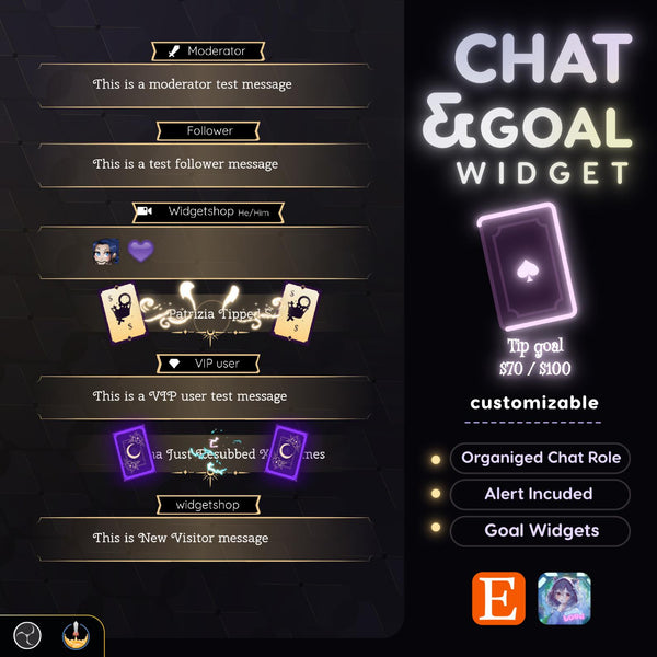 Tarot Chat Widget | Twitch StreamElements Minimalist Animated Chat Goal Alerts | Dark VTuber Streamer