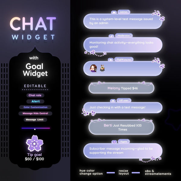 Sakura Blossom Twitch Chat Widget: Minimal Glassy Theme (StreamElements) (Digital Download)