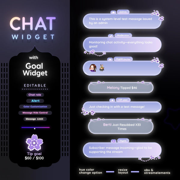Sakura Blossom Twitch Chat Widget: Minimal Glassy Theme (StreamElements) (Digital Download)