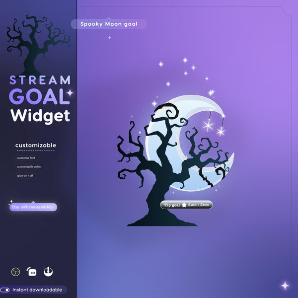 Spooky Moon Goal Stream Widget: Twitch Streamlabs Streamelements