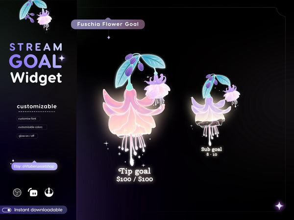 Fuchsia Flower Goal Stream Widget: Streamlabs & Streamelements
