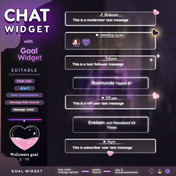Valentine twitch Chat and Goal Widget - Love stream overlay StreamElements (Digital Download)