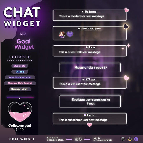 Valentine twitch Chat and Goal Widget - Love stream overlay StreamElements (Digital Download)
