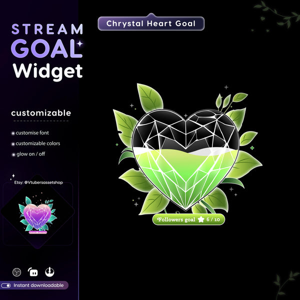 Crystal Heart Twitch Goal Widget: Stream Overlay for streamelements, Streamlabs, OBS