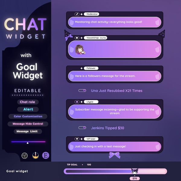Anime Cartoonish Twitch Chat Widget - Pastel Starry Theme overlay (Digital Download)