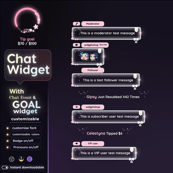 Sakura Floral Chat Widget | Twitch StreamElements Transparent Animated Chat Goal | VTuber Streamer