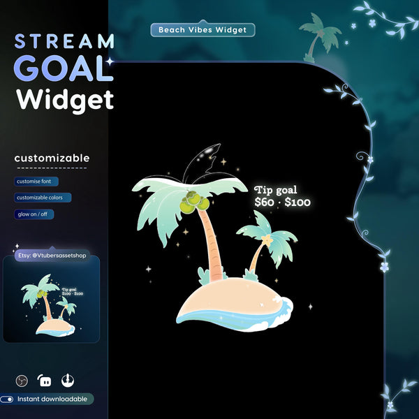Sea Beach Goal Widget: Twitch Stream Overlay for Streamlabs/Streamelements
