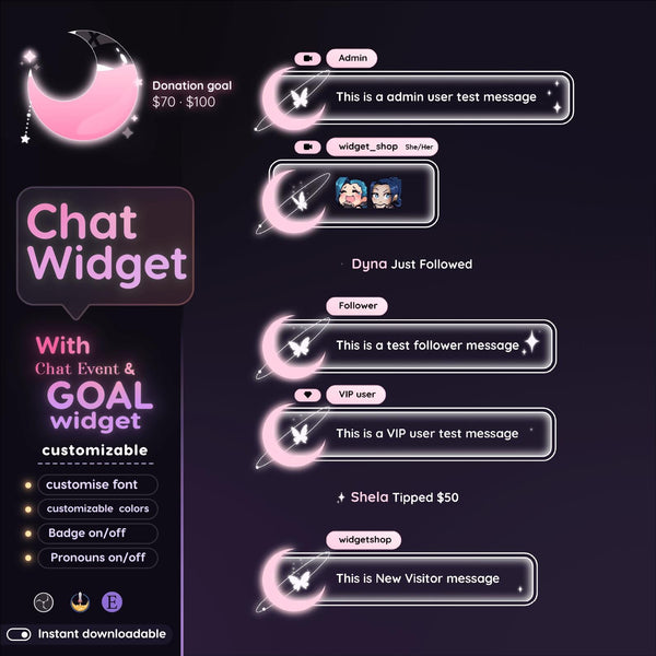 Butterfly Galaxy Chat Widget | Twitch StreamElements Animated Chat Goal Overlay | VTuber Streamer