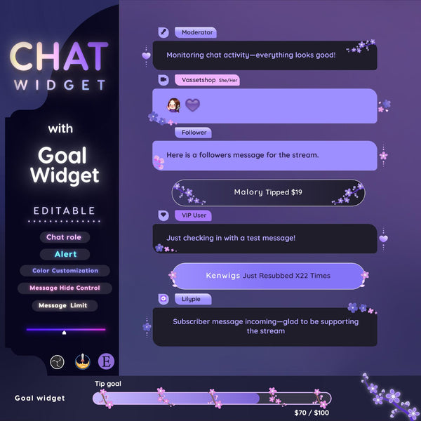 Sakura Floral Twitch Chat and Goal Widget (StreamElements) (Digital Download)