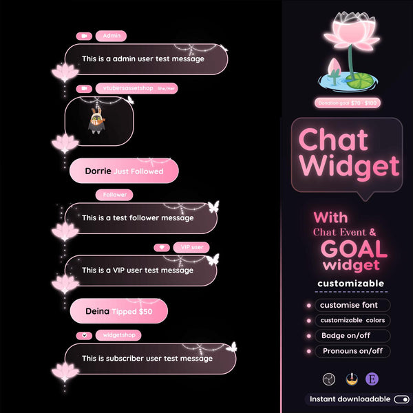 Lotus Glass Chat Widget | Twitch StreamElements Glassy Floral Animated Overlay | VTuber Streamer
