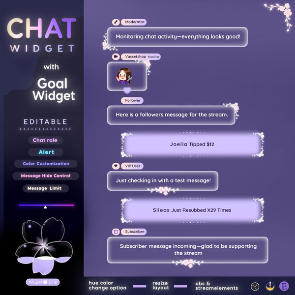 Sakura Twitch Chat Widget - Customizable Stream Overlay (Digital Download)