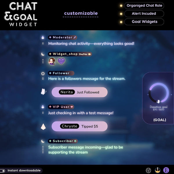 Neon Moon Glow Chat Widget | Twitch StreamElements Animated Chat Goal Overlay | Celestial VTuber Streamer