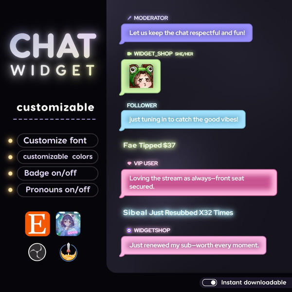 Pastel Glow Chat Widget | Customizable StreamElements OBS Overlay (Digital Download)