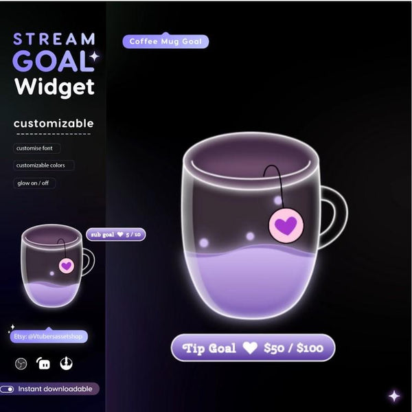 Purple Coffee Mug Goal Stream Widget | Streamlabs, Streamelements (Digital Download)