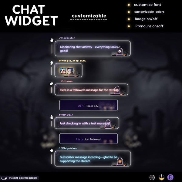 Halloween Neon Chat Widget | Twitch StreamElements Transparent Glow Stream Overlay | Spooky VTuber