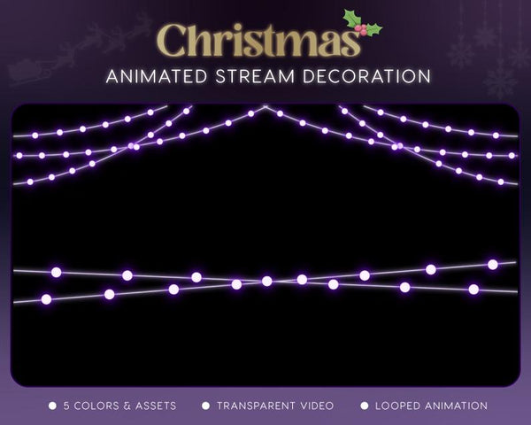 Christmas Winter Stream Decoration | Twitch OBS Animated Lights Overlay | Cozy VTuber Streamer Asset