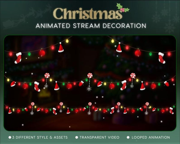 Christmas Lights Twitch Stream Decoration With Falling Snow, Shock, Santa Winter Overlay