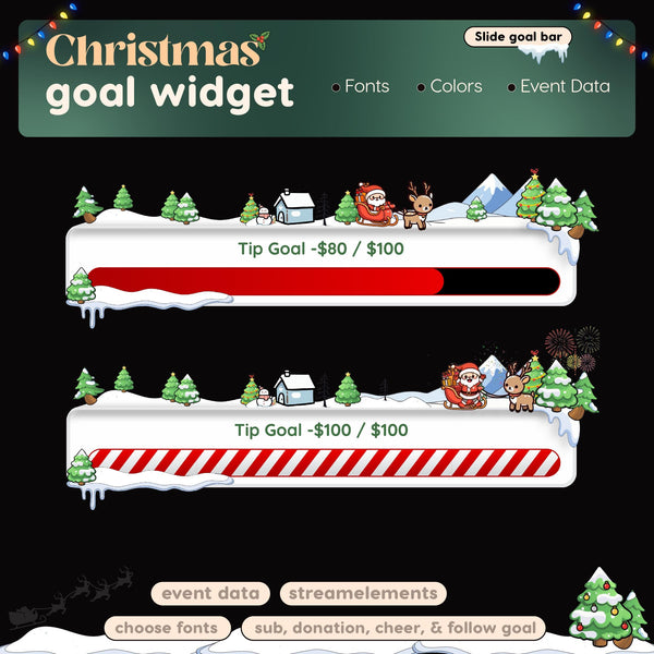 Christmas Goal Widget | Twitch Streamlabs StreamElements Santa Snow Animated Sub Goal | VTuber Streamer