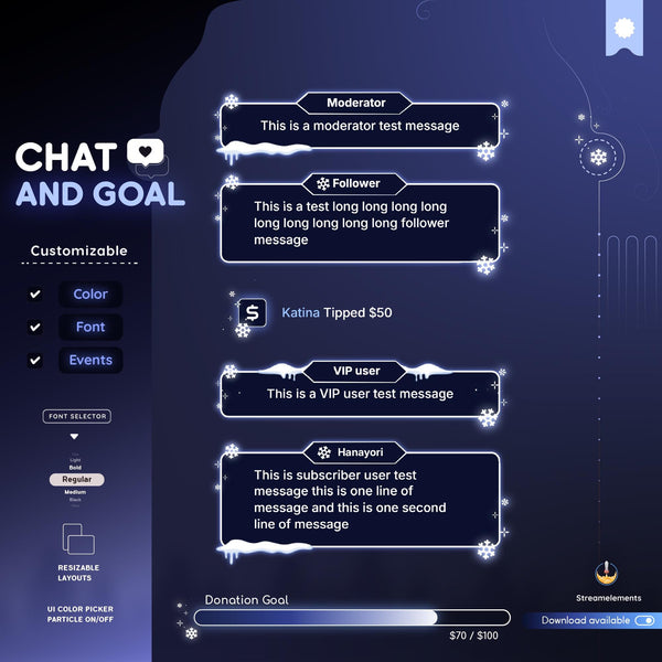 Winter Night Glow Chat & Goal Widget: Customizable Stream Overlay (Streamelements)