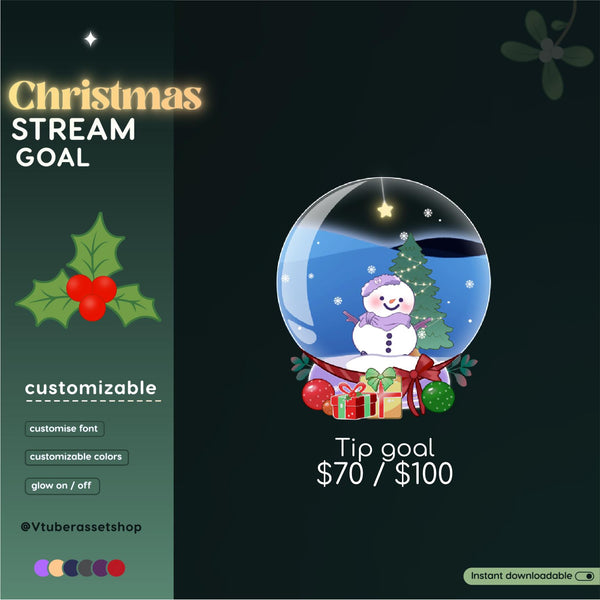 Christmas Snow Globe Twitch Goal Widget | VTuber OBS Overlay (Digital Download)