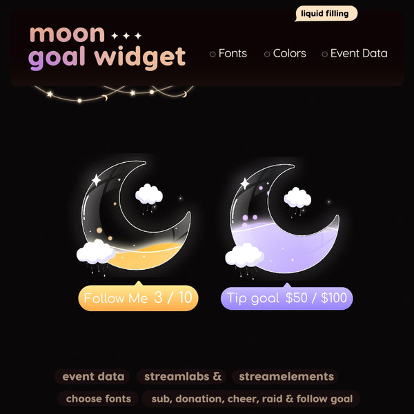 Moon Cloud Donation Goal Widget | Twitch Streamlabs, StreamElements (Digital Download)