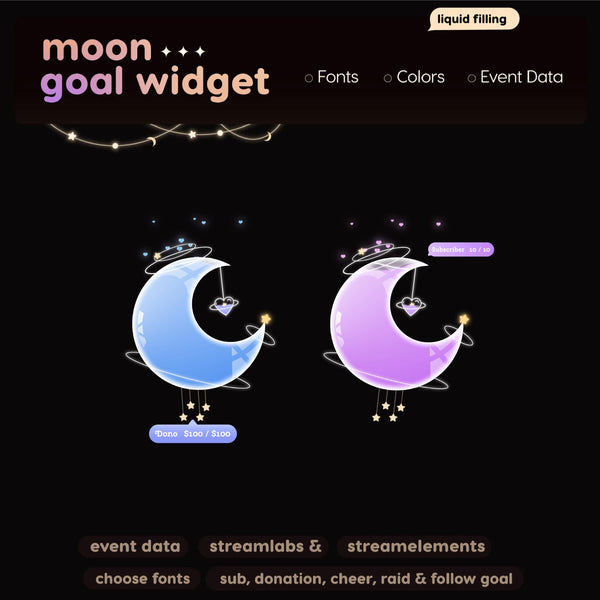 Space Moon Goal Widget | Twitch Streamlabs StreamElements Animated Sub Goal Tracker | VTuber Streamer