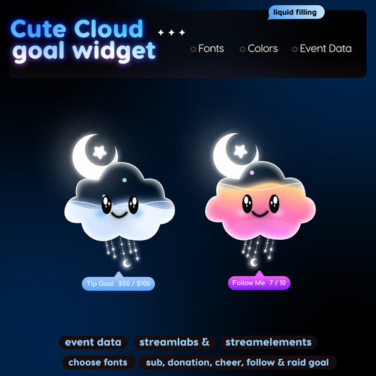 Pastel Rainbow Cloud Goal Widget | Twitch Streamlabs StreamElements Donation Follower Tracker | Kawaii VTuber