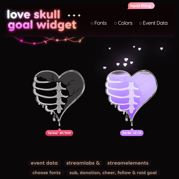 Love Skeleton Goal Widget | Twitch Streamlabs StreamElements Halloween Animated Sub Goal | VTuber Streamer