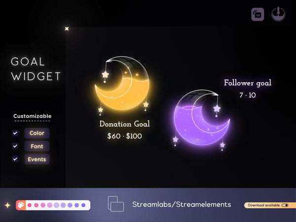 Cute Moon Glass Goal Widget – Streamlabs & StreamElements (Digital Download)