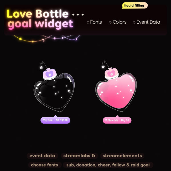 Love Potion Goal Widget | Twitch Streamlabs StreamElements Animated Sub Follower Goal | Kawaii VTuber Streamer