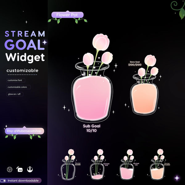 Tulip Flower pot Goal Widget: Streamlabs & Streamelements Overlay