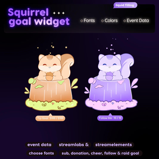 Animated Squirrel Twitch Goal Widget | Liquid Filling Sub, Donation, Follower Goals (Digital Download)